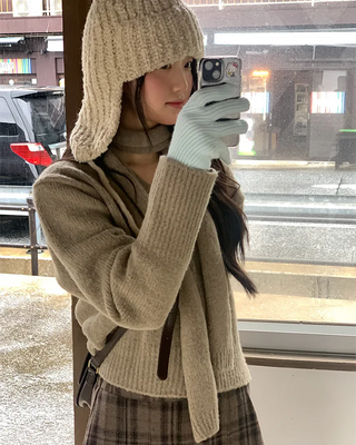 [Scarf Set] Alpaca Knit Cardigan