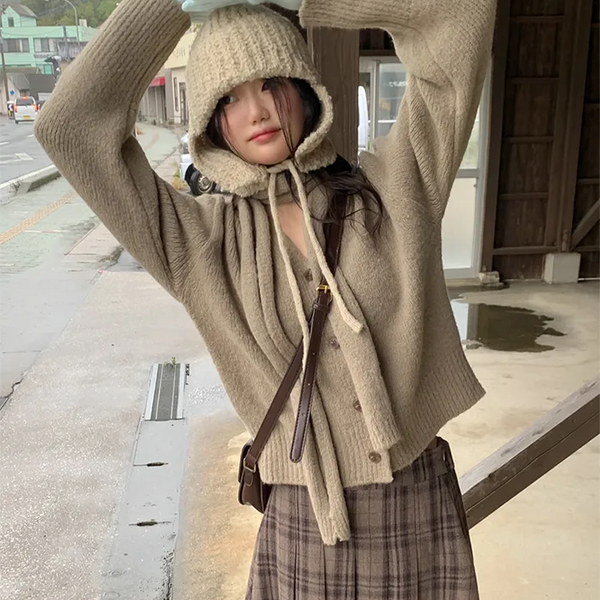 [Scarf Set] Alpaca Knit Cardigan