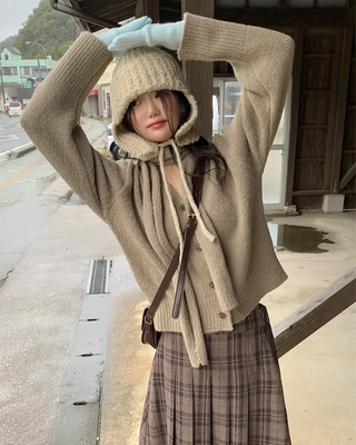 [Scarf Set] Alpaca Knit Cardigan