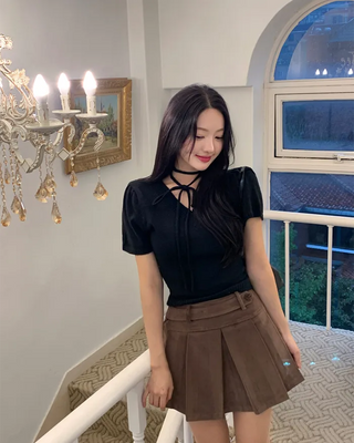 Corduroy pleated skirt