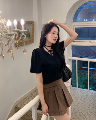 Corduroy pleated skirt