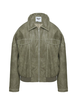 Tanza Faux Leather Jacket Washed Green