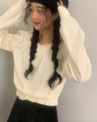Velvet Ribbon Off-Shoulder Sweatshirt