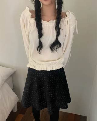 Velvet Ribbon Off-Shoulder Sweatshirt