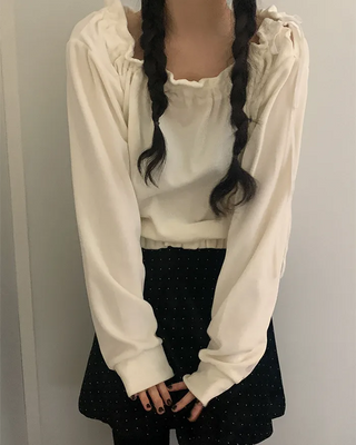 Velvet Ribbon Off-Shoulder Sweatshirt