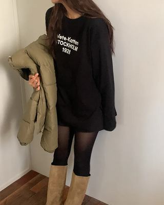 Oversized peach-brushed long-sleeved T-shirt