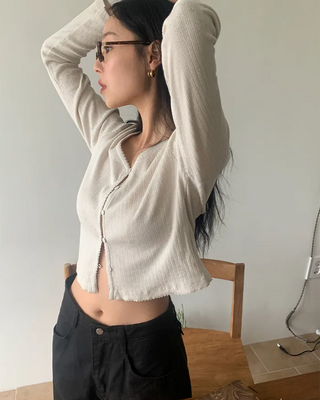 Punching Lace Rib Cardigan