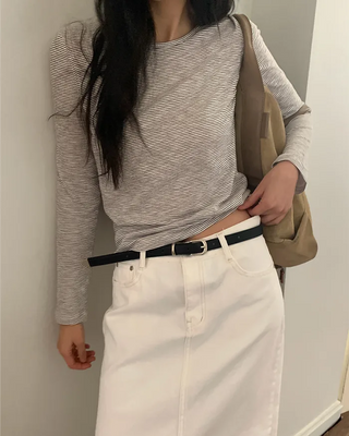 Layered striped long-sleeved T-shirt