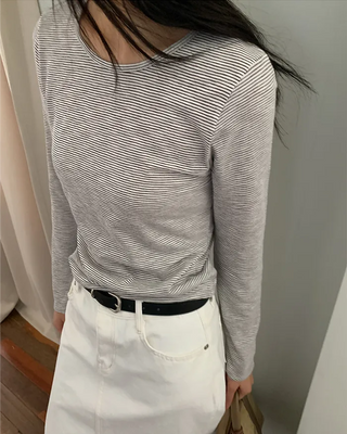 Layered striped long-sleeved T-shirt