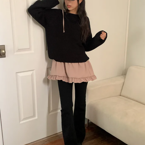 Span semi-bootcut black denim pants