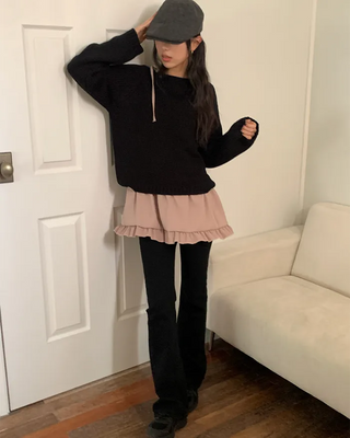 Span semi-bootcut black denim pants