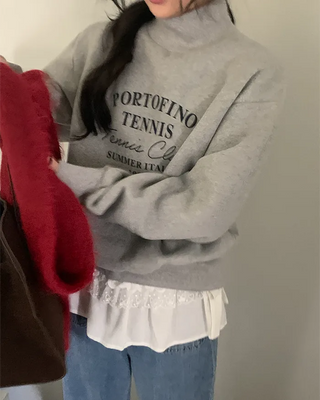 Fleece-lined turtleneck sweatshirt