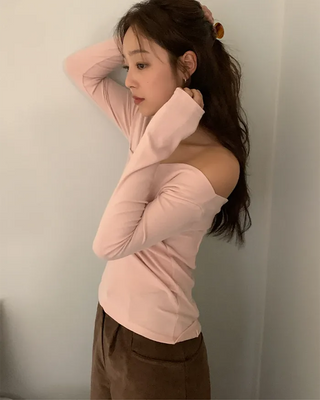 Soft brushed fleece shirred off-shoulder T-shirt