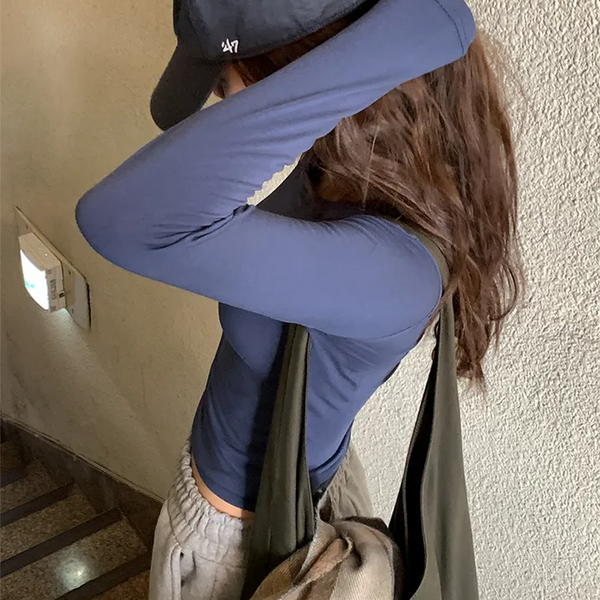 Brushed fleece round basic long-sleeve T-shirt