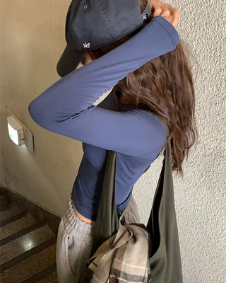 Brushed fleece round basic long-sleeve T-shirt