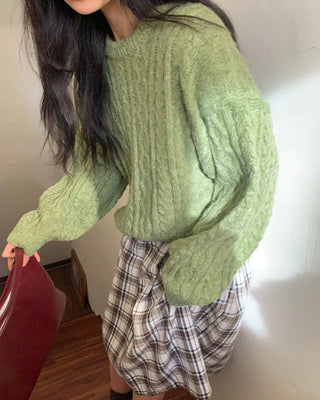 Cable knit long-sleeve knit