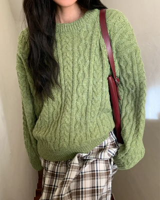 Cable knit long-sleeve knit