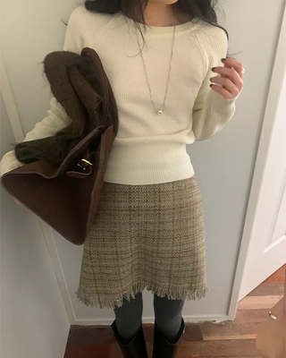 Slim raglan round long-sleeve knit