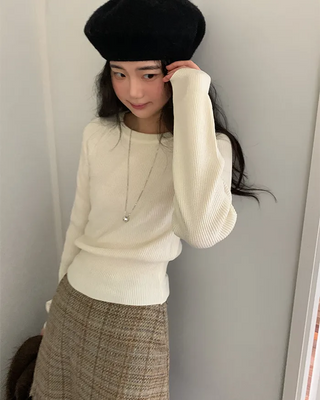 Slim raglan round long-sleeve knit
