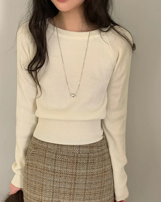 Slim raglan round long-sleeve knit