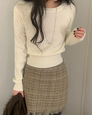 Slim raglan round long-sleeve knit