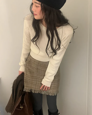 Slim raglan round long-sleeve knit