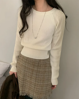 Slim raglan round long-sleeve knit