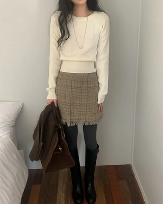 Slim raglan round long-sleeve knit