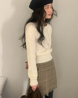 Slim raglan round long-sleeve knit