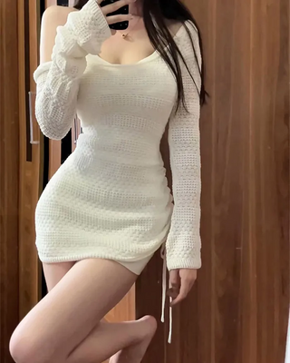 Perforated Shirring Knit Dress
