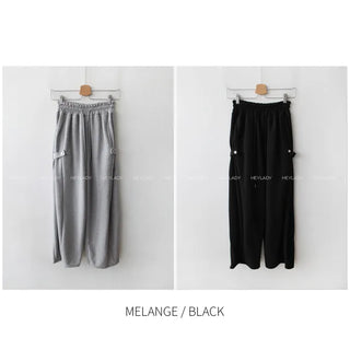Wide side buckle elastic waist pants