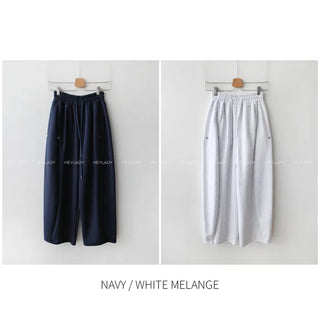 Wide side buckle elastic waist pants