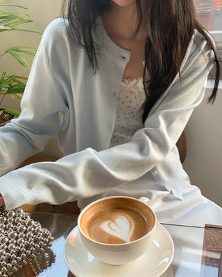(4 colors) Slim Button Round Long Sleeve Knit Cardigan