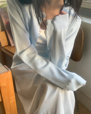 (4 colors) Slim Button Round Long Sleeve Knit Cardigan