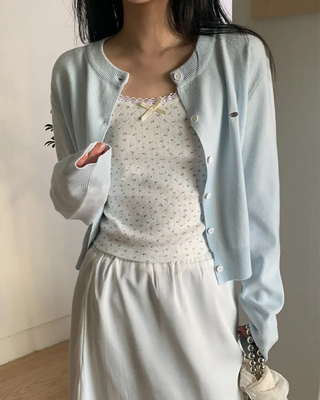 (4 colors) Slim Button Round Long Sleeve Knit Cardigan