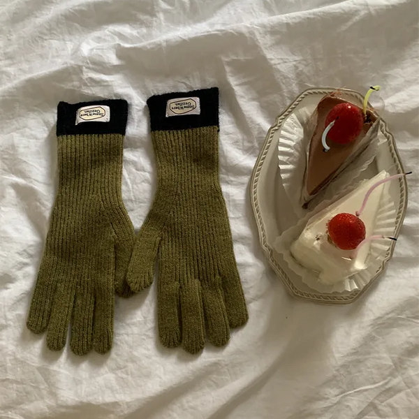 [Smartphone Compatible] Two-Tone Knit Gloves