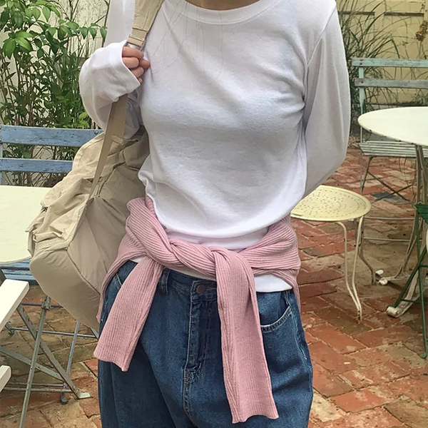Spun cotton long-sleeved T-shirt