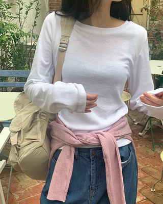 Spun cotton long-sleeved T-shirt