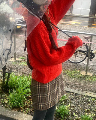 Checkered back elastic waistband fleece-lined skirt