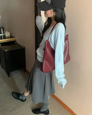 Pleated back elastic midi skirt