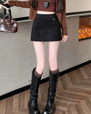 Suede A-line mini skirt