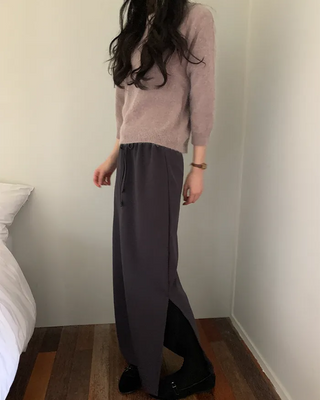 Long skirt with brushed fleece lining