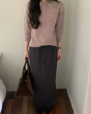 Long skirt with brushed fleece lining