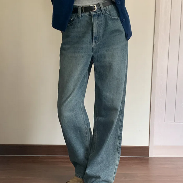 Washed wide denim pants