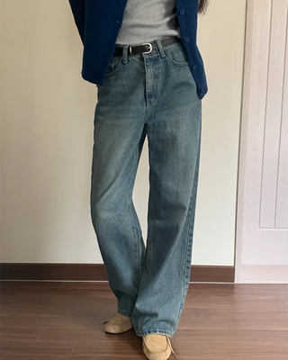 Washed wide denim pants