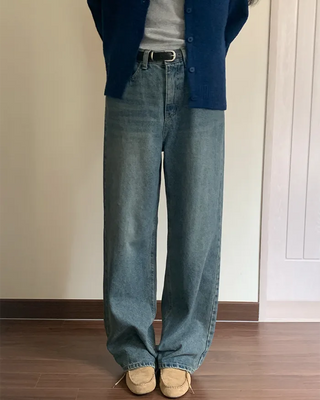Washed wide denim pants