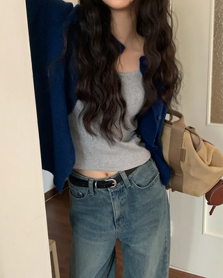Washed wide denim pants