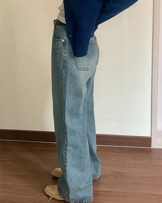 Washed wide denim pants