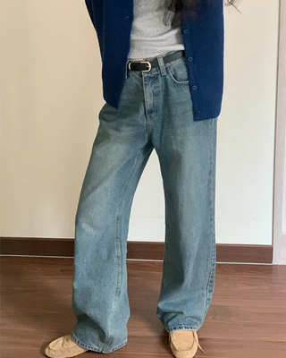 Washed wide denim pants
