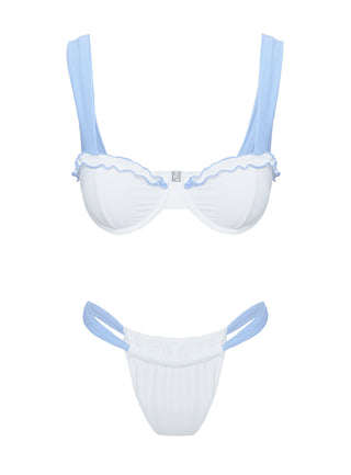 Summer Season Ruched Side Bikini Bottoms Blue  White